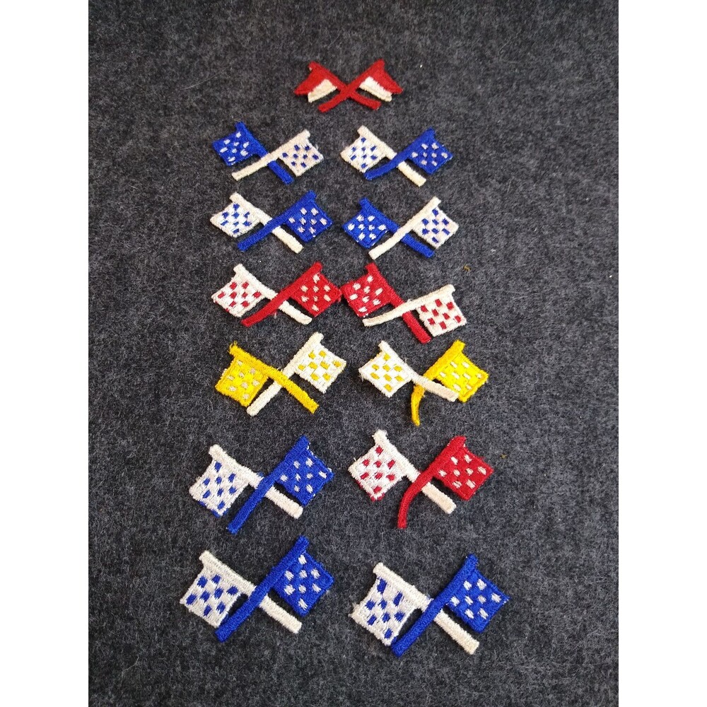 Vintage Lot Small Embroidered Appliques Racing or Misc Flags Sewing Crafts